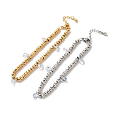 Pulsera de dijes redondos planos con diamantes de imitación de cristal con 201 cuentas redondas de acero inoxidable para mujer