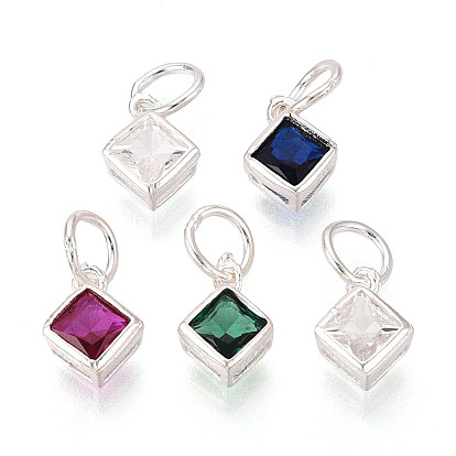 925 Квадратные подвески из стерлингового серебра с инкрустацией кубическим цирконием, с печатью 925, серебряные