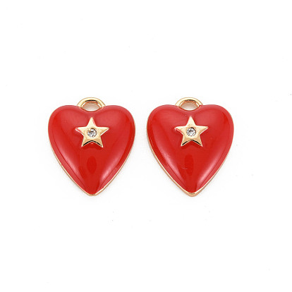 Brass Micro Pave Clear Cubic Zirconia Charms, with Enamel, Nickel Free, Heart with Star