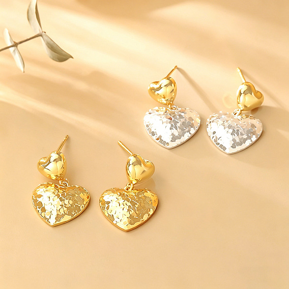 Brass Stud Dangle Earrings for Women, Heart