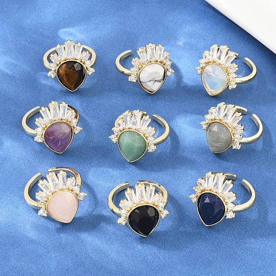 Fingerringe aus Messing mit Edelsteinen, Träne, Zirkonia Fingerringe, golden