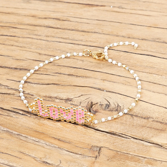 Регулируемые браслеты из стеклянных бусин для женщин, Слово любовь