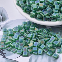 (TL146FR) Matte Transparent Green AB MIYUKI TILA Beads, Japanese Seed Beads, 2-Hole, (TL146FR) Matte Transparent Green AB, 5x5x1.9mm, Hole: 0.8mm, about 5900pcs/500g