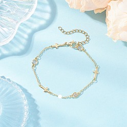 Настоящее золото 18K Прозрачный кубический цирконий плоские круглые и крестообразные браслеты для женщин, с & 304 карабинами из нержавеющей стали, реальный 18 k позолоченный, 7-1/4 дюйм (18.4 см)