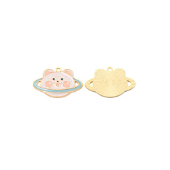 Light Gold Zinc Alloy Enamel Pendants, Planet Bear, Light Gold, 21x32x1.5mm, Hole: 1.5mm