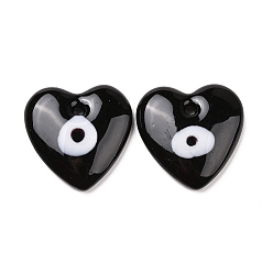 Black Handmade Evil Eye Lampwork Pendants, Heart, Black, 36x35x7.5mm, Hole: 3.5mm