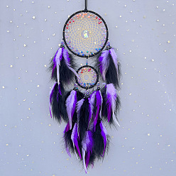 Фиолетовый Паутина/сетка из перьев с подвесками из перьев, с пластиковой бисера, фиолетовые, 600 мм