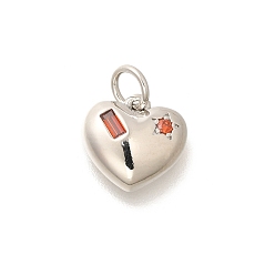 Платина Латунные микро проложить кубического циркония подвески, с целью перехода в кольце, долговечный, без свинца и без кадмия, сердце прелести, платина, 9.5x10.5x2.5 мм, отверстие : 3.5 мм