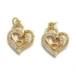 Золотой Латунные микро проложить кубического циркония подвески, долговечный, сердце, золотые, 20x15x4 мм, отверстие : 3 мм