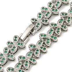 Зеленый Ожерелья с звеньями бабочки из латуни и циркония, долговечный, без кадмия и без свинца, платина, зелёные, 16.30 дюйм (41.4 см)