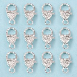 Silver Tibetan Style Heart Lobster Claw Clasps, Cadmium Free & Lead Free, Silver, 26.5x14x6mm, Hole: 4mm