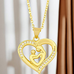 Настоящее золото 18K Ожерелья из сплава кристаллов горного хрусталя в форме сердца с подвеской для матери и ребенка на день матери, реальный 18 k позолоченный, 17.72 дюйм (45 см)