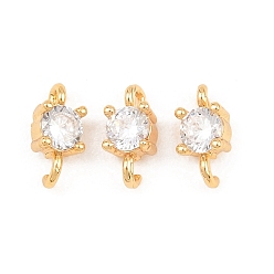 Настоящее золото 18K Латунные подвески с плоскими круглыми соединителями из прозрачных кубических цирконий, реальный 18 k позолоченный, 9.5x4x3.5 мм, отверстие : 1.2 мм