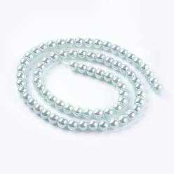 Light Cyan Eco-Friendly Dyed Glass Pearl Round Beads Strands, Grade A, Cotton Cord Threaded, Light Cyan, 6mm, Hole: 0.7~1.1mm, about 72pcs/strand, 15 inch