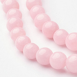 Pink Natural Mashan Jade Round Beads Strands, Dyed, Pink, 4mm, Hole: 1mm, about 98pcs/strand, 15.7 inch
