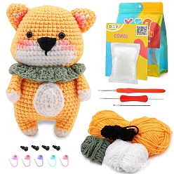 Hund DIY-Häkelsets mit Tieren für Anfänger, einschließlich Polyestergarn, Faserfüllung, Häkelnadel, Garnnadel, Stützdraht, Maschenmarkierer, Hund, Paketgröße: 23x16.8cm