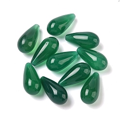 Зеленый Природных бисера агат, половина пробурено бисера, окрашенная и подогревом, слеза, зелёные, 20x10 мм, отверстие : 0.9~1 мм