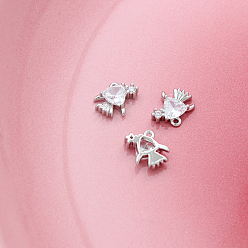 Fish Подвески из латуни со стразами, платина, рыбы прелести, 9x10 мм