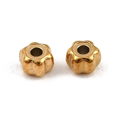 Настоящее золото 18K 304 из нержавеющей стали бусы, гофрированный цветок, ионное покрытие (ip), реальный 18 k позолоченный, 3x2 мм, отверстие : 1 мм