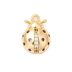 Настоящее золото 18K Латунные микро проложить кубического циркония прелести, божья коровка прелести, без никеля , реальный 18 k позолоченный, 13x9.5x4 мм, отверстие : 1.4 мм