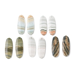 Oval Подвески из натуральной индийской зеленой яшмы., подходящие геометрические подвески, овальные амулеты, 40.5x13.5~14x4.5~5 мм, отверстие : 1.2 мм