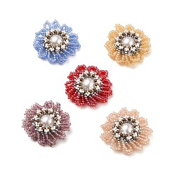 Couleur Mélangete Perles de rocaille en verre faites à la main perles tissées, avec des perles en plastique imitation perles, fleur, couleur mixte, 30~35x10mm
