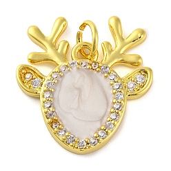 Олень Рождественская серия латунные подвески с микропаве из кубического циркония, без кадмия и без свинца, с эмалью, долговечный, олень, 19x18x2 мм, отверстие : 3.5 мм