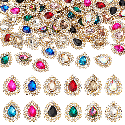 (52) Непрозрачная лаванда 72шт 12 цвета пришиваем стразы, многожильные звенья из сплава цинка и стеклянных стразов, золотые, слеза, разноцветные, 10x7 мм, 6 шт / цвет