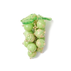 Имперская яшма Круглые подвески-фрукты из окрашенной синтетической императорской яшмы ручной работы, подвески в виде винограда с 304 петлями из нержавеющей стали, золотые, зеленый желтый, 39x23x23 мм, отверстие : 4 мм