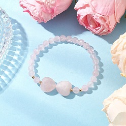Розовый Кварц Браслеты из натурального розового кварца с бусинами для женщин, сердце, с латунными бусинами и корейской эластичной хрустальной нитью, внутренний диаметр: 2-1/8 дюйм (5.45 см)