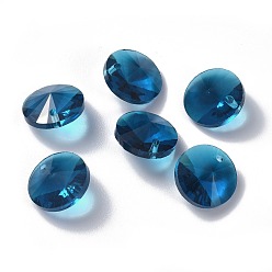 Marine Blue Glass Charms, Faceted, Cone, Marine Blue, 14x7mm, Hole: 1mm