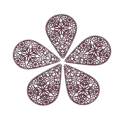 Темно-Красный 430 из нержавеющей стали филигранные подвески, окрашеные, гравированные металлические украшения, слезинка с цветком, темно-красный, 40x26.5x0.5 мм, отверстие : 1 мм