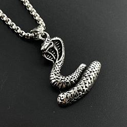 Нержавеющая Сталь Цвет Винтажные ожерелья из нержавеющей стали с подвеской в виде змеи для европейских и американских мужчин, цвет нержавеющей стали