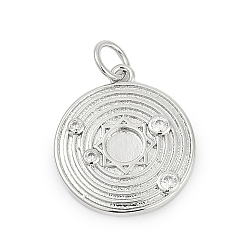 Платина Латунные микропаве прозрачные подвески с фианитом, плоский круг с подвесками солнечной системы, без кадмия и без свинца, долговечный, стойки покрытие, с целью перехода в кольце, платина, 18.5x16.5x3 мм, отверстие : 3 мм