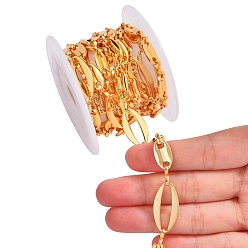 Golden 2M Handmade Alloy Link Chains, with Spool, Long-lasting Plated, Unwelded, Lead Free & Cadmium Free, Golden, 10x4x1.5mm and 23.5x12x5mm