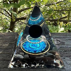 Обсидиан Украшение дисплея смолы, с естественным обсидианом, с латунной фурнитурой произвольного цвета, для украшения дома, пирамида, 60x60x60 мм