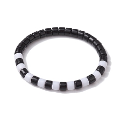 Черный Двухцветные женские эластичные браслеты из акриловых колонн с бисером, белые, чёрные, внутренний диаметр: 2 дюйм (5 см)