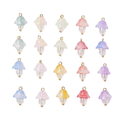 Платина Подвески из прозрачного стекла в форме гриба, граненые, с латунными петлями, платина, 16x11x10 мм, отверстие : 1.6 мм