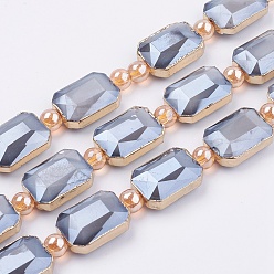 Светлый Стально-синий Непрозрачное стекло бисер нитей, с латунной фурнитурой , гальваническое покрытие, граненые, прямоугольные, светло-стальной синий, 13x18x7 мм, отверстие : 1 мм, около 10 шт / нитка, 9 дюйм (23 см)