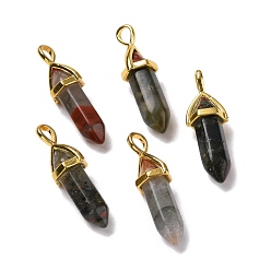 Гелиотроп Подвески из натурального камня, граненые, с фурнитурой латунной золотого тона, без свинца и без кадмия, пуля, 27~30x9~10x7~8 мм, отверстие : 4x3 мм
