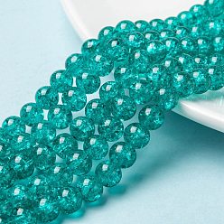 Medium Sea Green Spray Painted Crackle Glass Beads Strands, Round, Medium Sea Green, 8mm, Hole: 1.3~1.6mm, 31.4 inch