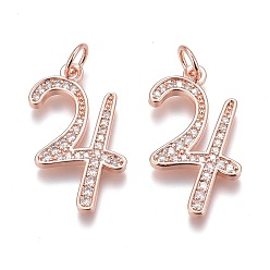 Real Rose Gold Plated Brass Micro Pave Clear Cubic Zirconia Pendants, Long-Lasting Plated, Figure 4, Real Rose Gold Plated, 21x15x1.5mm, Hole: 3mm