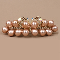 Темный Лосось Заколки для волос из сплава со стразами, аксессуары для волос для женщин, с имитацией жемчужина бисера, бабочка, темный лосось, 100x35x30 мм