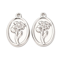 Нержавеющая Сталь Цвет 304 подвески из нержавеющей стали, овальные с цветком, цвет нержавеющей стали, 18x11.5x2 мм, отверстие : 1.2 мм