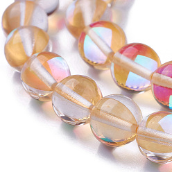 Navajo White Synthetic Moonstone Beads Strands, Dyed, Holographic Beads, Half AB Color Plated, Round, Navajo White, 6mm, Hole: 1mm, about 64pcs/strand, 15 inch