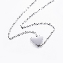 Stainless Steel Color Tarnish Resistant 304 Stainless Steel Beaded Necklaces, Heart, Stainless Steel Color, 18.1 inch(46cm)