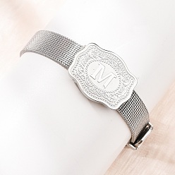 Letter M 304 Браслеты-цепочки из нержавеющей стали для часов (женские и мужские), овальный с буквой, цвет нержавеющей стали, Буква М, 8.54 дюйм (21.7 см)