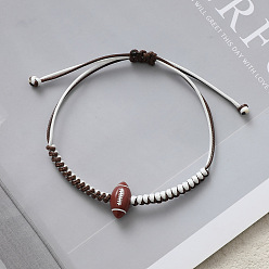 Rugby Браслеты из вощеного шнура на спортивную тематику, Украшения из смоляных бусин для женщин и мужчин, седло коричневый, регби, 5.91~11.81 дюйм (15~30 см)