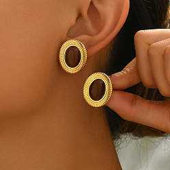 Кошачий Глаз Винтажные серьги-гвоздики из нержавеющей стали с кошачьим глазом, овальные, золотые, 23x13 мм