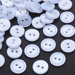 Alice Blue 2-Hole Resin Buttons, Pearlized, Flat Round, Alice Blue, 14x2mm, Hole: 2mm